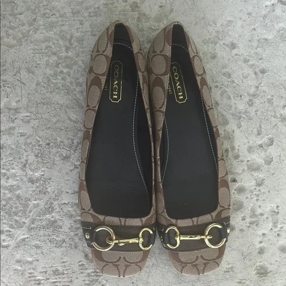Coach Brown Gold Flats with Signature Hardware - Picture 3 of 4